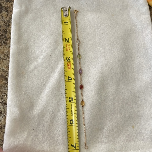 14K Yellow Gold Multi-Color Quartz 5-Stones Figaro Link Bracelet Stamp 14k - Picture 10 of 10